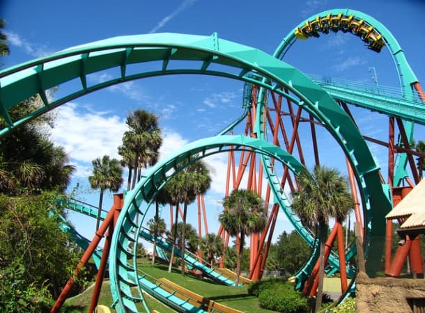 A blue rollercoaster at Busch Gardens.